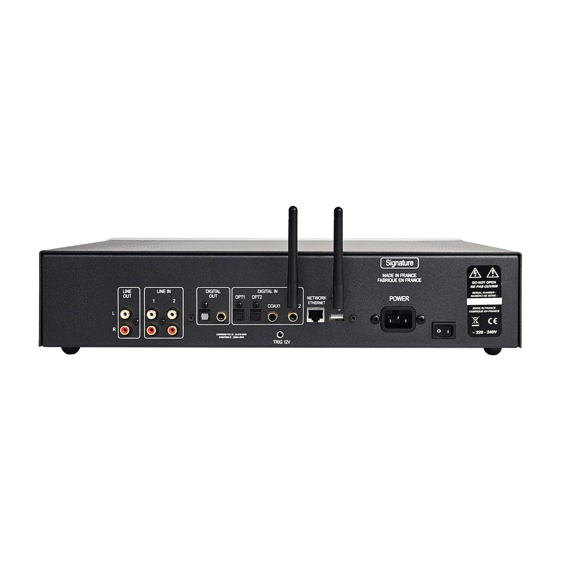 Atoll ST200 Signature Netzwerk-Streamer Rückansicht mit Cinch-Ausgängen, Digitaleingängen und LAN-Buchse