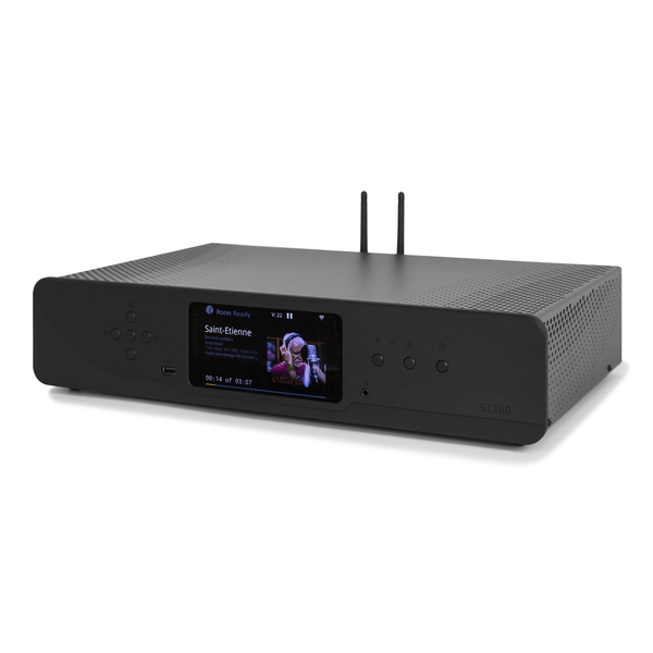 Atoll ST300 Signature Netzwerk-Streamer Schwarz Schrägansicht mit Farbdisplay und WLAN-Antennen
