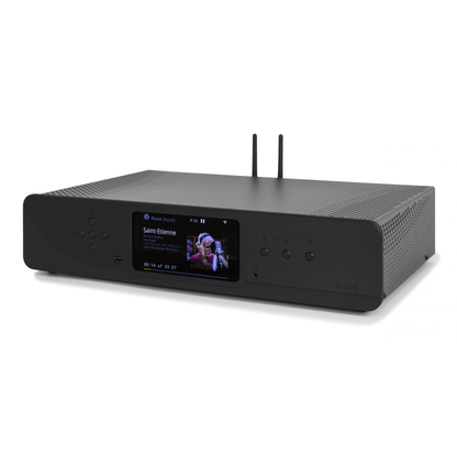 Atoll ST300 Signature Netzwerk-Streamer Schwarz Schrägansicht mit Farbdisplay und WLAN-Antennen