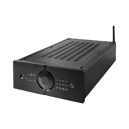 Audio Analogue AADac D/A-Wandler Schwarz, Schrägansicht mit Bluetooth-Antenne und Kopfhörerbuchse