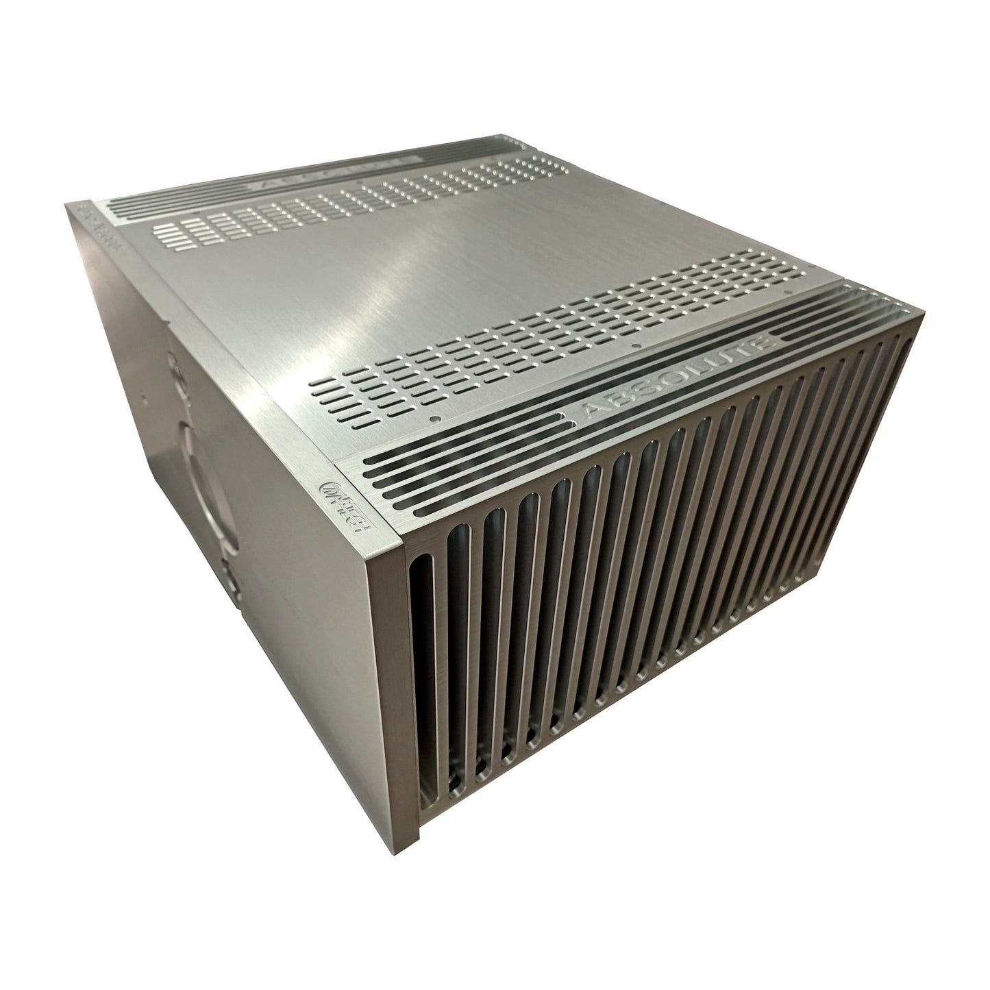 Audio Analogue ABsolute 3.0 Vollverstärker Silber Schrägansicht von hinten mit seitlichen Kühlrippen