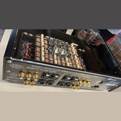 Audio Analogue ABsolute Preamplifier Vorverstärker, Anschlussfeld mit Kanalbeschriftung Right und Left Channel