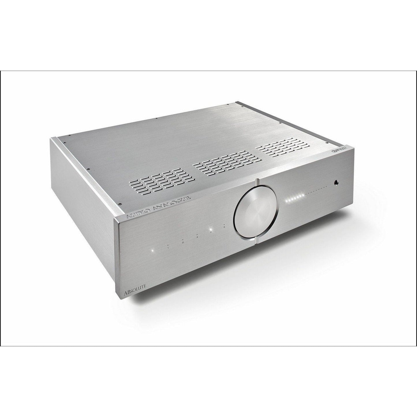 Audio Analogue ABsolute Preamplifier Vorverstärker silber, Schrägansicht mit Lüftungsschlitzen auf der Oberseite