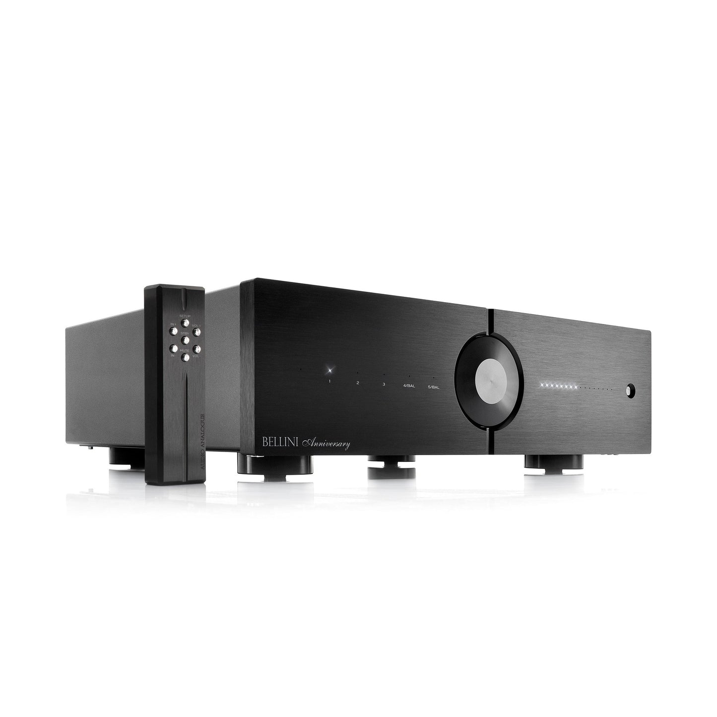 Audio Analogue Bellini Anniversary Vorverstärker schwarz, Lieferumfang mit stehender Aluminium-Fernbedienung