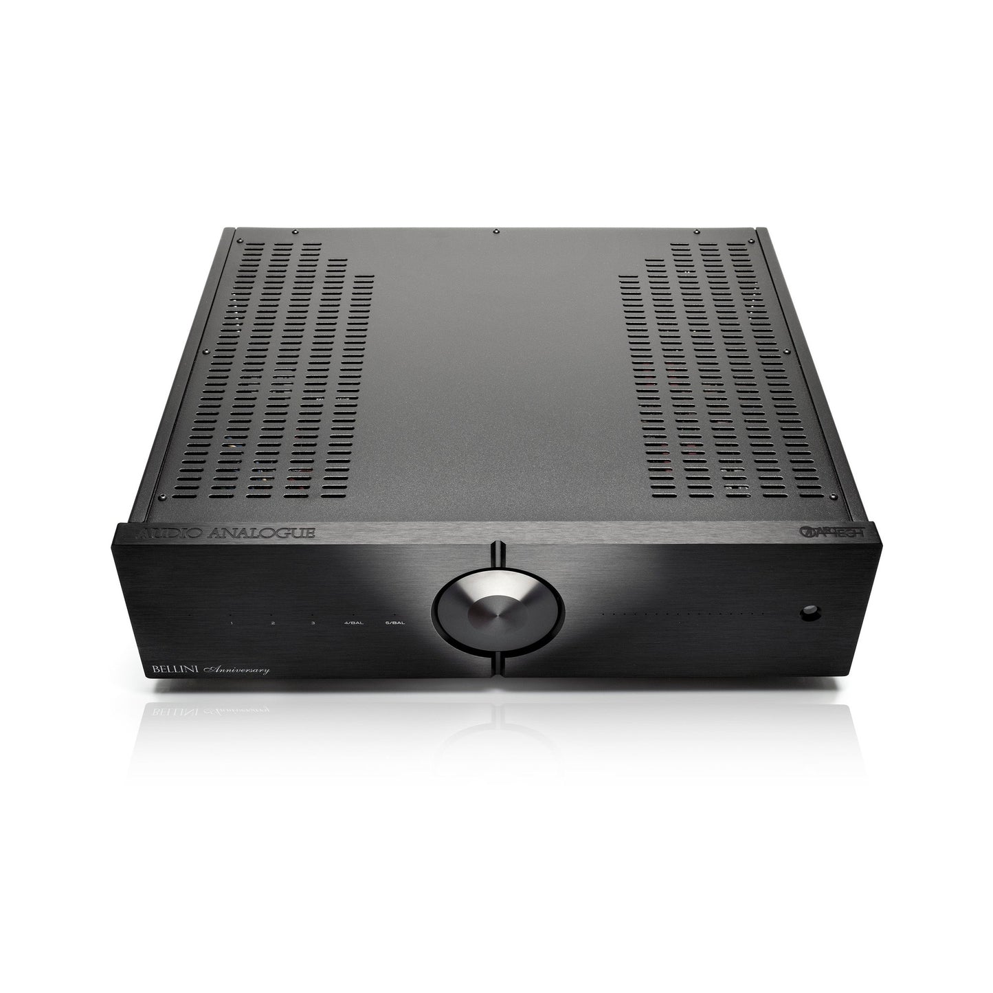 Audio Analogue Bellini Anniversary Vorverstärker schwarz, Schrägansicht von vorne oben auf den Gehäusedeckel