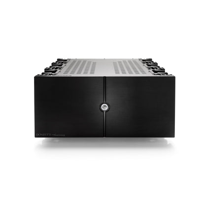 Audio Analogue Donizetti Anniversary Stereo-Endverstärker Schwarz, Frontansicht mit zentralem Einschalttaster