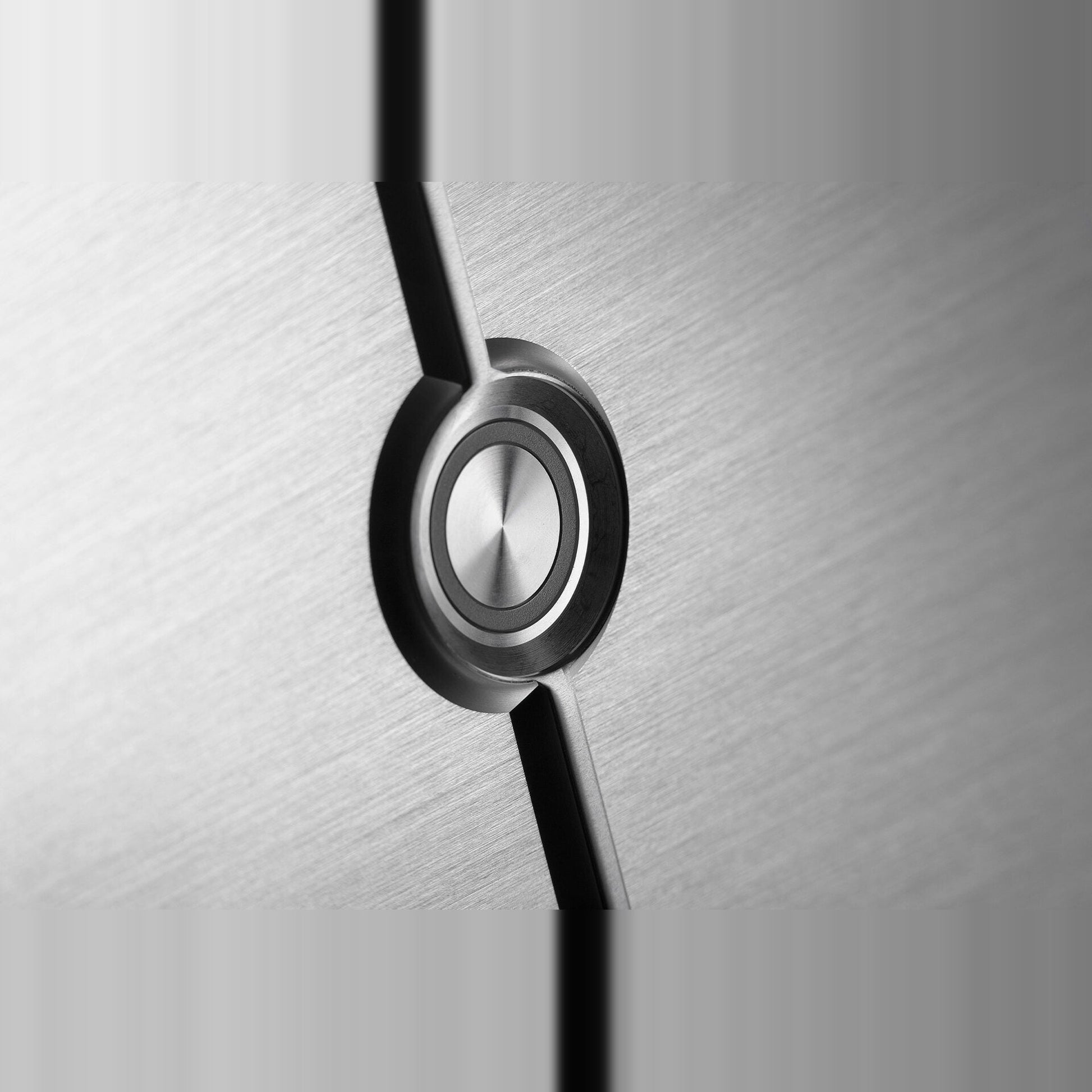 Audio Analogue Donizetti Anniversary Stereo-Endverstärker Silber, Detailansicht des Einschalttasters in der Frontplatte