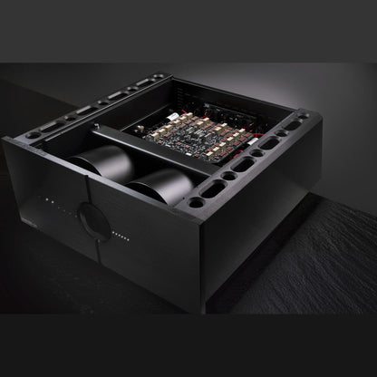 Audio Analogue Maestro Anniversary 2.0 Vollverstärker Schwarz, Innenansicht mit Ringkerntrafos und Platine