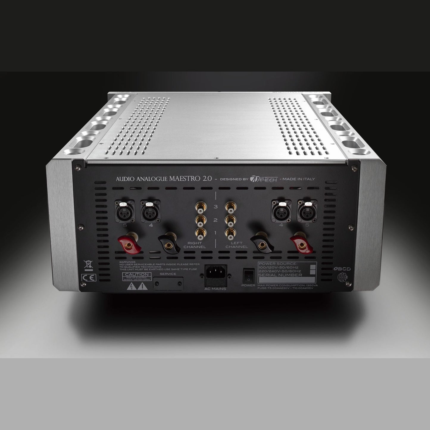 Audio Analogue Maestro Anniversary 2.0 Vollverstärker Silber, Anschlussfeld mit Lautsprecherklemmen und Netzanschluss