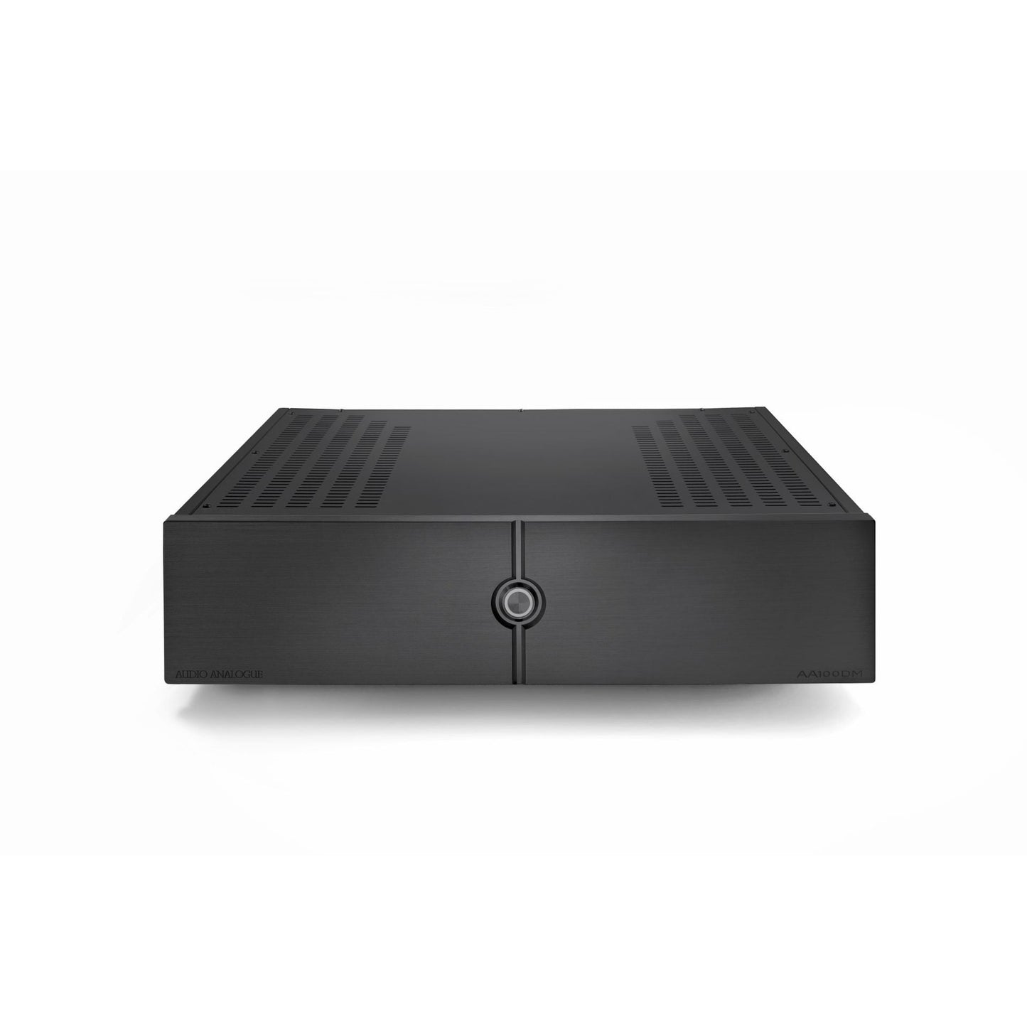 Audio Analogue Pure AA100DM Stereo-Endverstärker Schwarz, Frontansicht mit mittigem Betriebsschalter