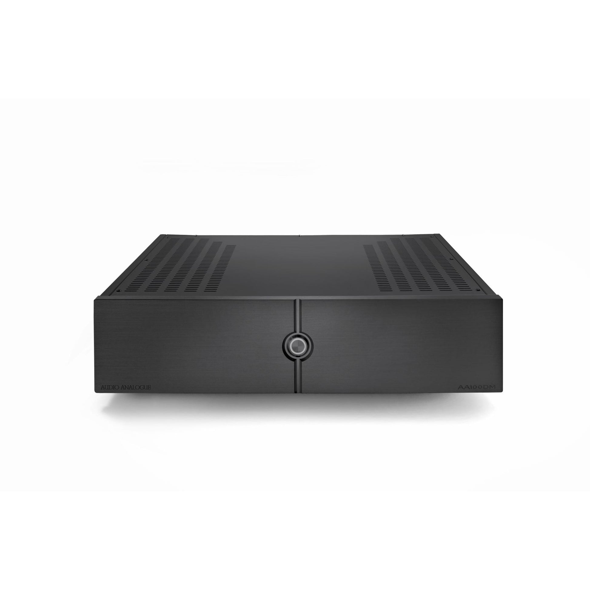 Audio Analogue Pure AA100DM Stereo-Endverstärker Schwarz, Frontansicht mit mittigem Betriebsschalter
