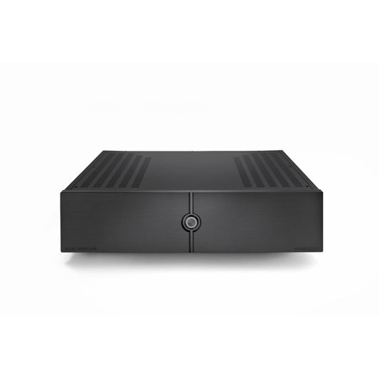 Audio Analogue Pure AA100DM Stereo-Endverstärker Schwarz, Frontansicht mit mittigem Betriebsschalter