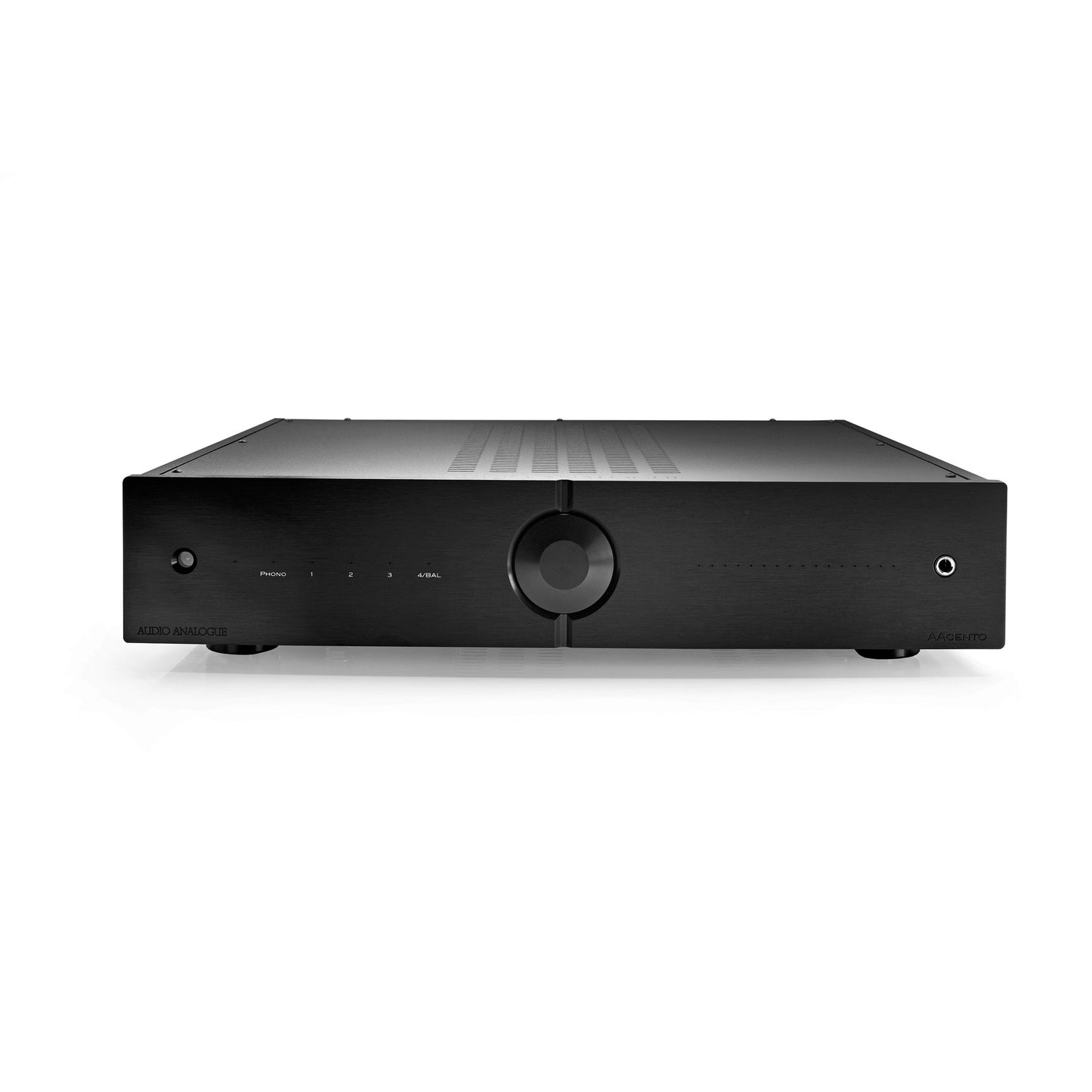 Audio Analogue Pure AACento Vollverstärker Schwarz, Frontansicht mit Lautstärkeregler und Kopfhörerausgang