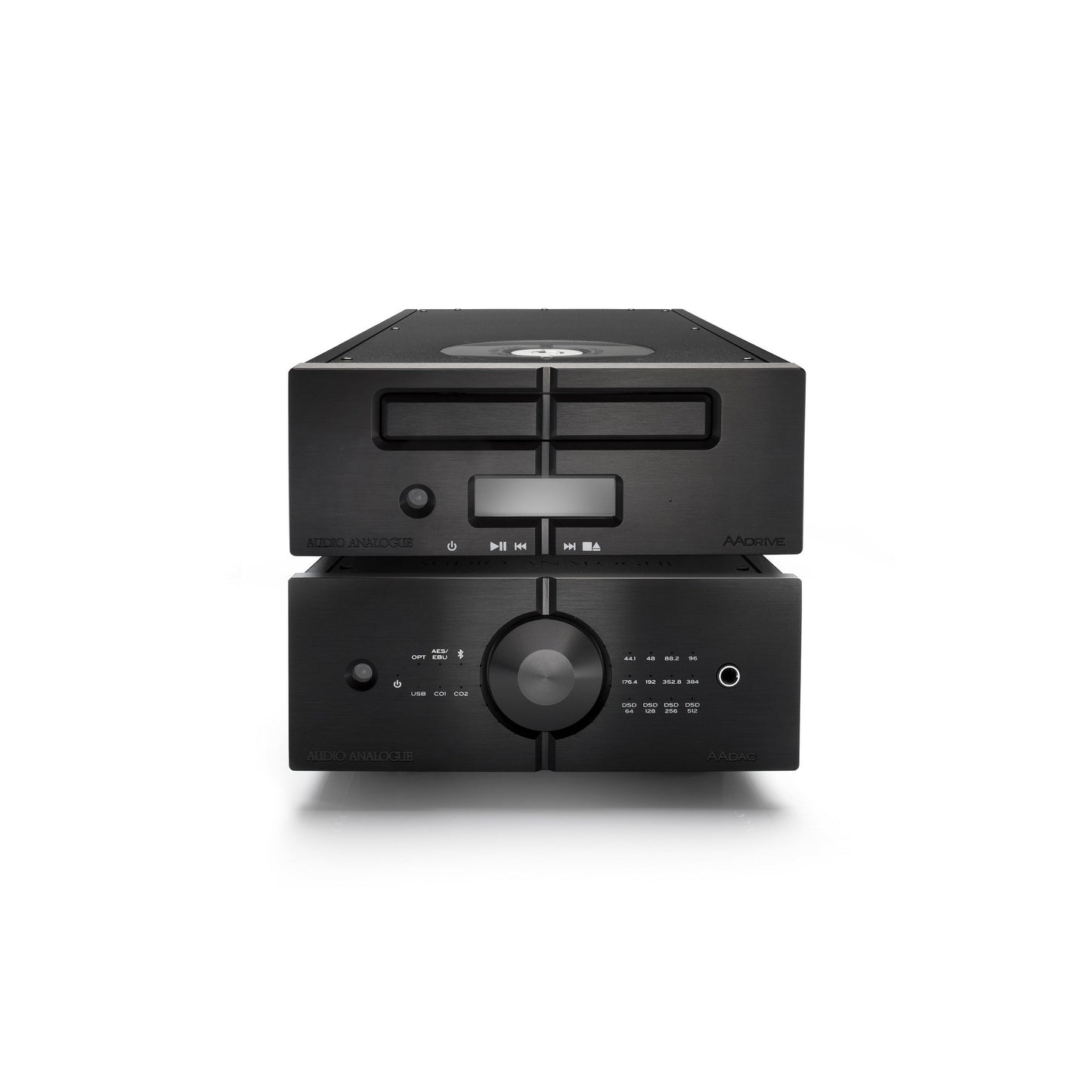 Audio Analogue Pure AADrive CD-Laufwerk schwarz, Setansicht mit D/A-Wandler darunter