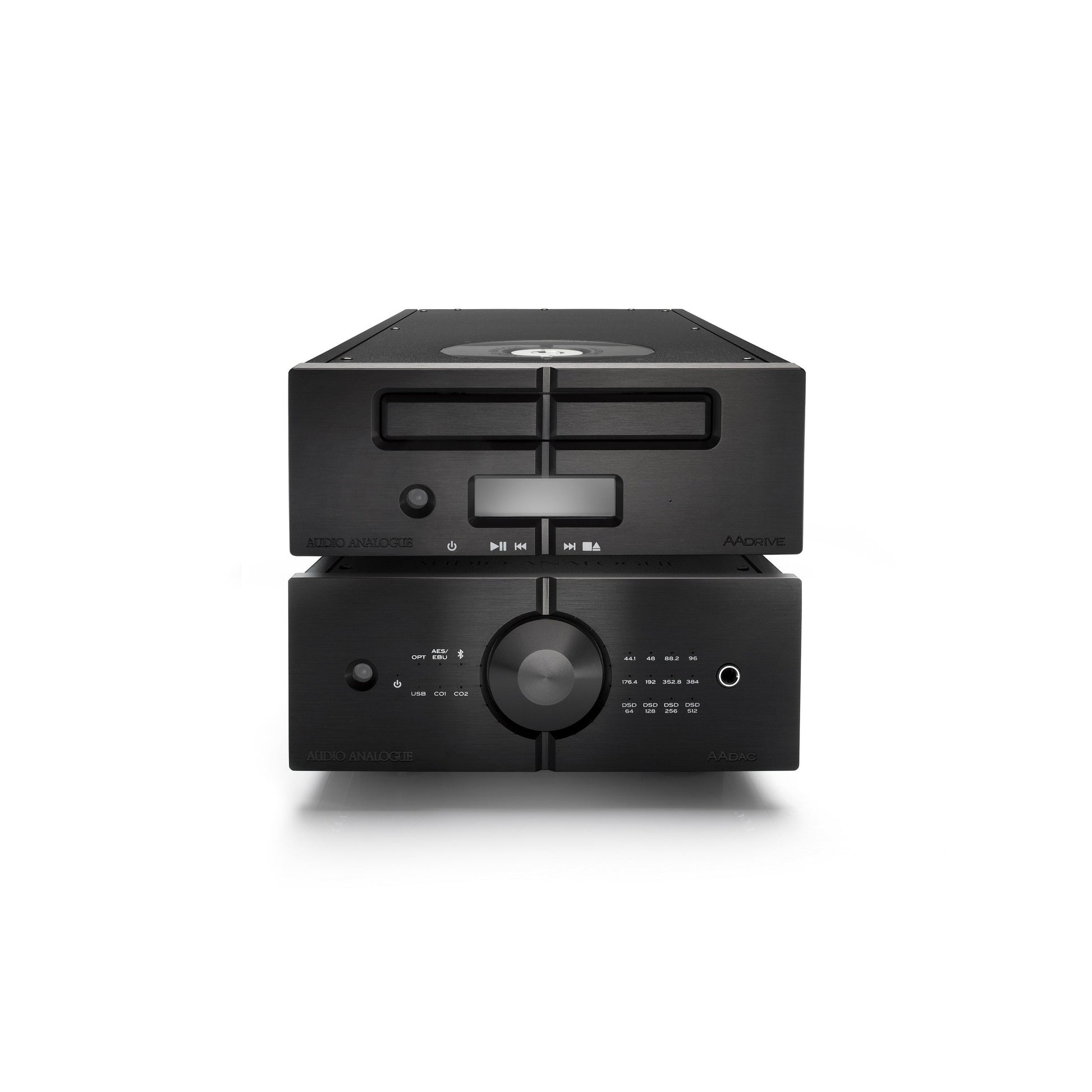 Audio Analogue Pure AADrive CD-Laufwerk schwarz, Setansicht mit D/A-Wandler darunter