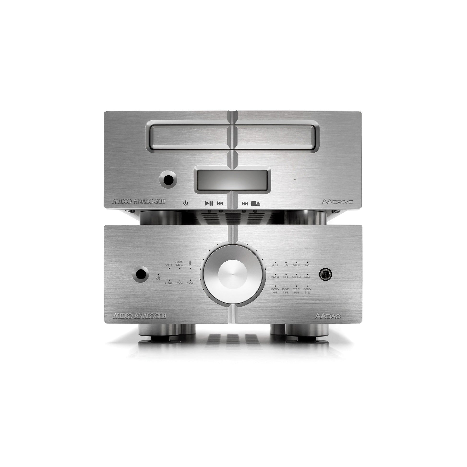 Audio Analogue Pure AADrive CD-Laufwerk silber, Setansicht mit D/A-Wandler darunter