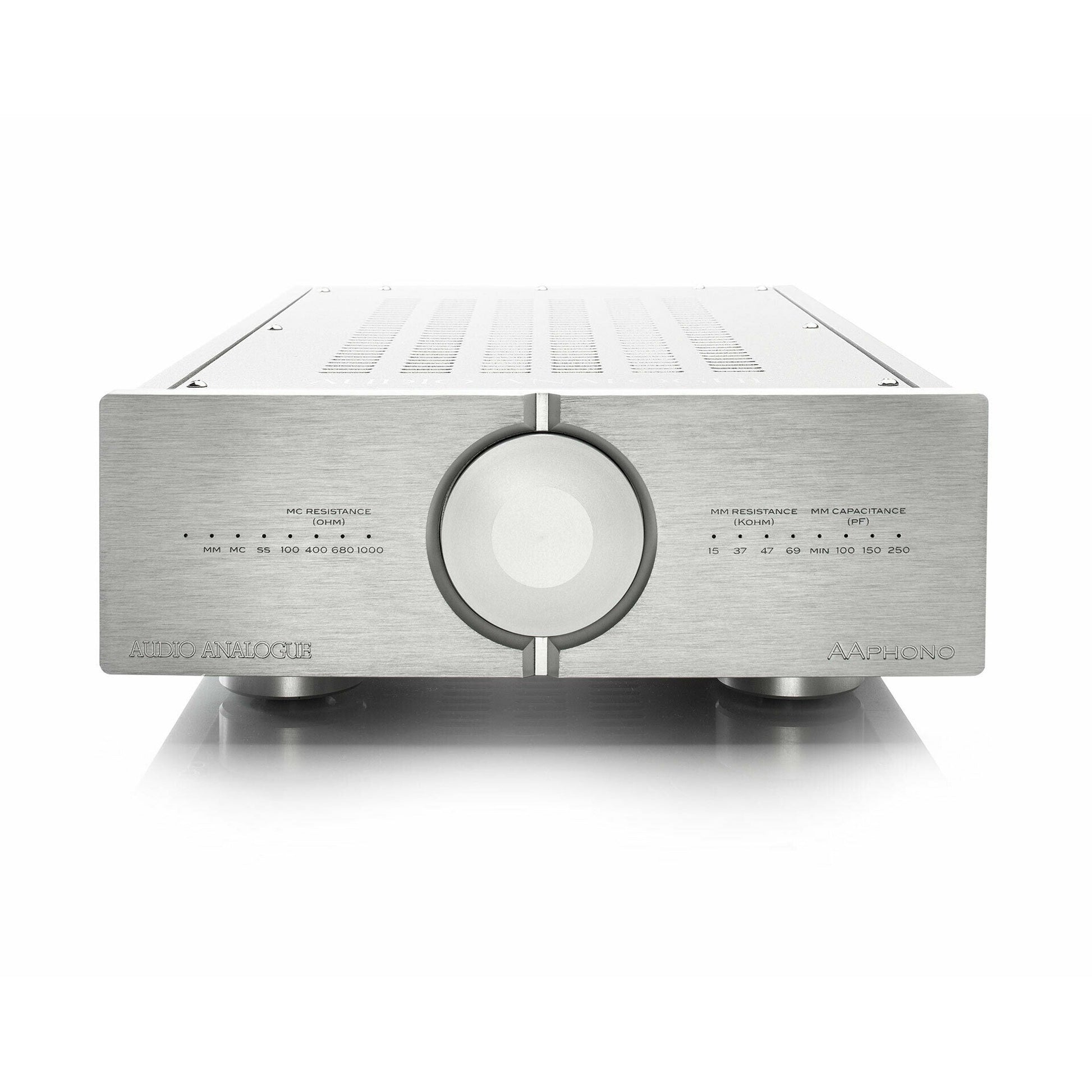 Audio Analogue Pure AAPhono Phono-Vorverstärker Silber, Frontansicht mit MM- und MC-Anpassung