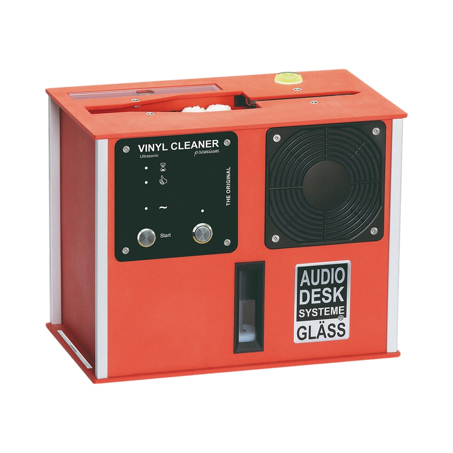 Audio Desk Systeme Vinyl Cleaner Premium Ultraschall-Plattenwaschmaschine rot, Schrägansicht