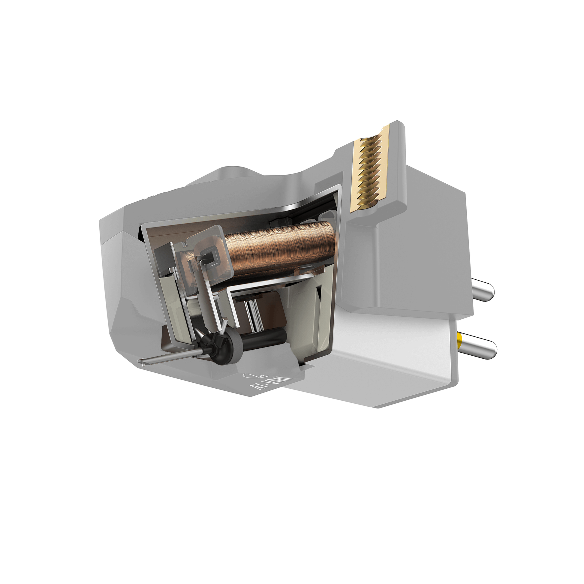 Audio-Technica AT-VM95E MM-Tonabnehmer Aufbauzeichnung im Schnitt mit Spulen und Magnet