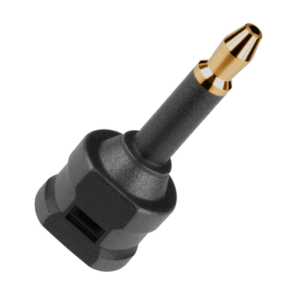 AudioQuest 3,5-mm-Toslink-Adapter Schrägansicht: Mini-Optical-Stecker und Toslink-Buchse