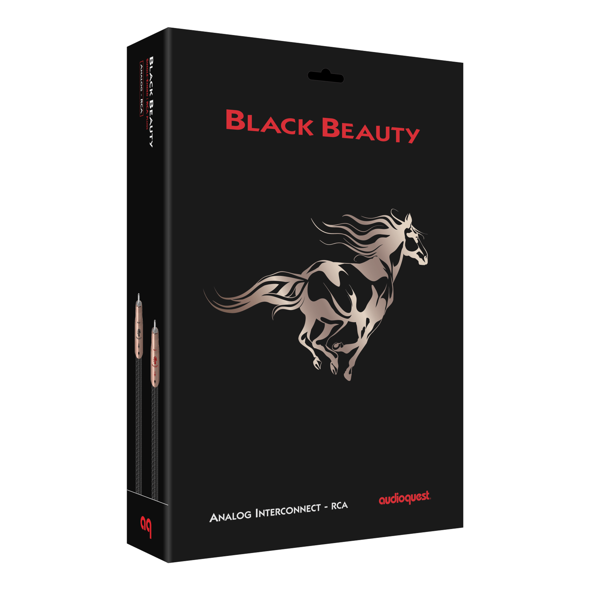 AudioQuest Black Beauty NF-Kabel Verpackung – Originalkarton des Cinch/RCA-Analogkabels mit Pferdemotiv