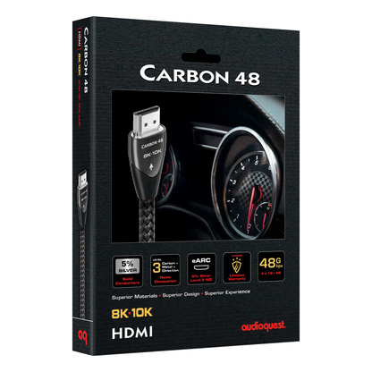 AudioQuest Carbon 48 HDMI-Kabel Verpackung mit 5 % Silber und Noise-Dissipation Level 3