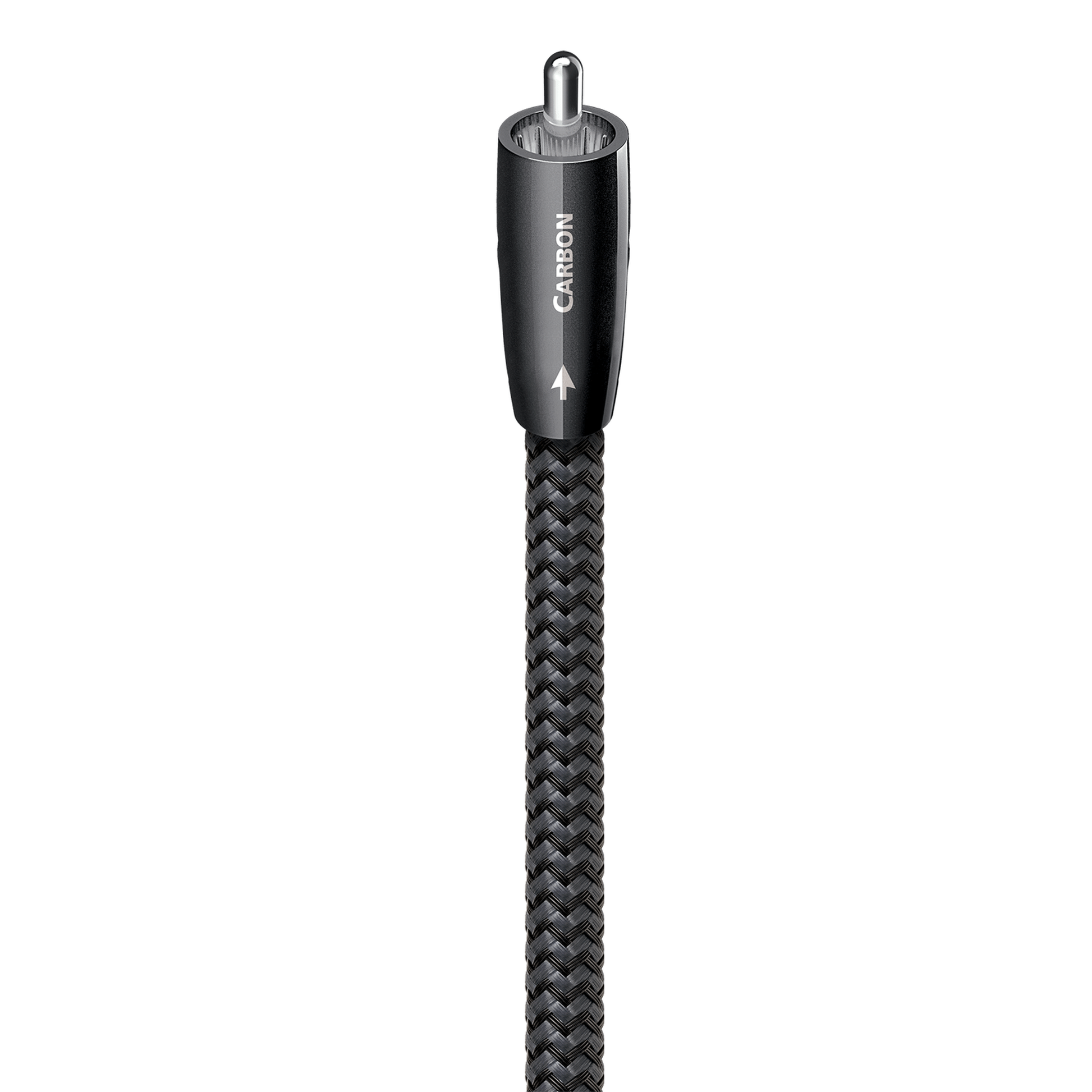 AudioQuest Carbon Digital-Koax-Kabel Produktansicht: S/PDIF-Cinchstecker am schwarz-grauen Geflechtmantel