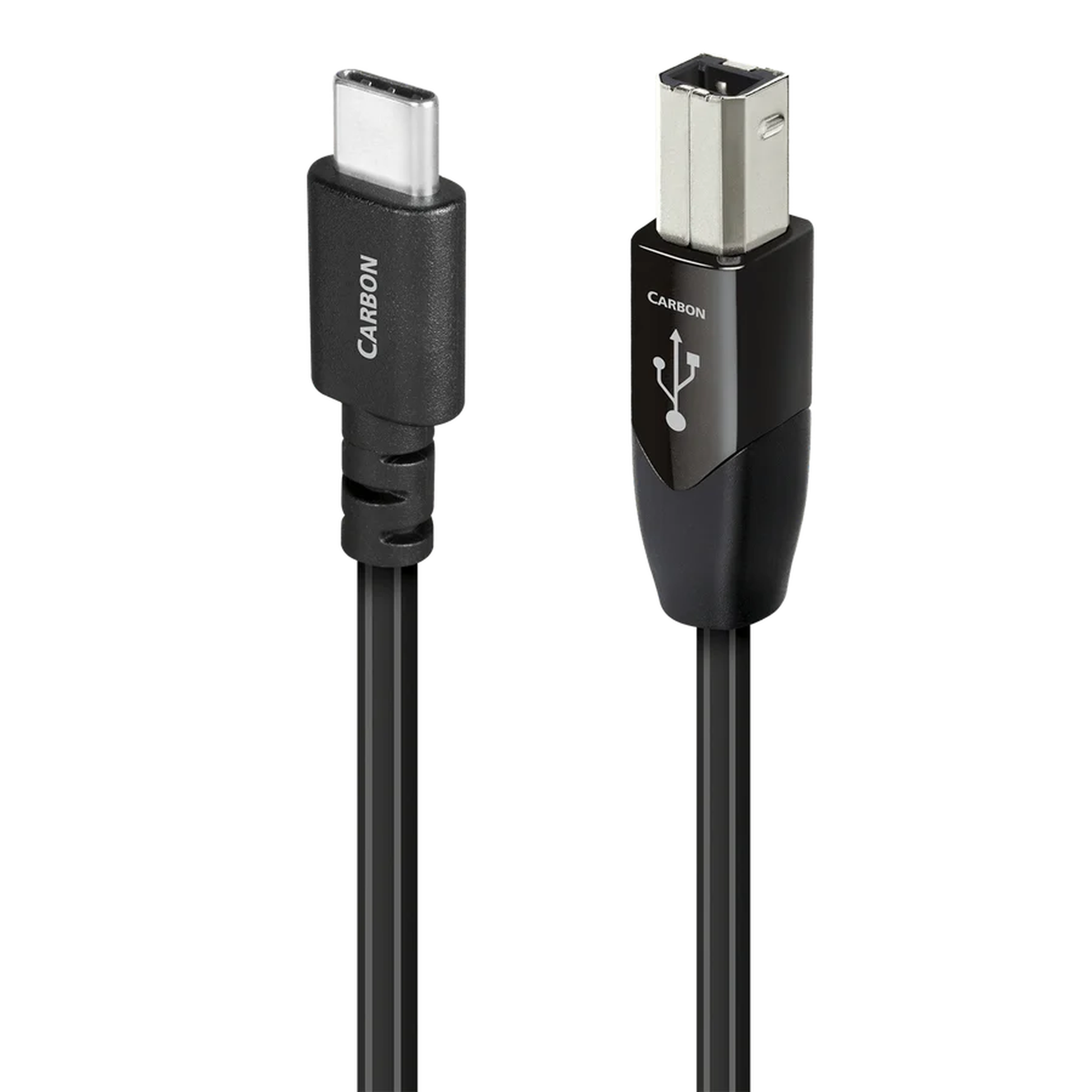 AudioQuest Carbon USB-Kabel Produktansicht mit USB-C- und USB-B-Stecker