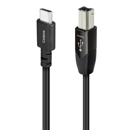 AudioQuest Carbon USB-Kabel Produktansicht mit USB-C- und USB-B-Stecker