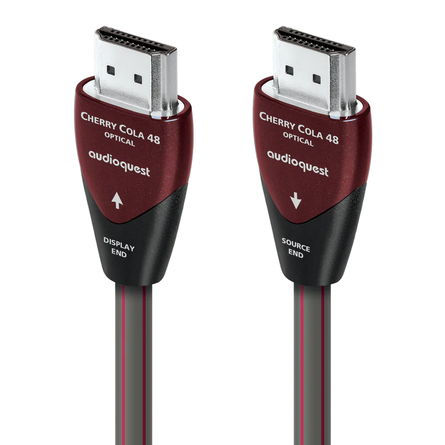AudioQuest Cherry Cola 48 HDMI-Kabel aktiv-optisch, Produktansicht mit Display- und Source-Stecker