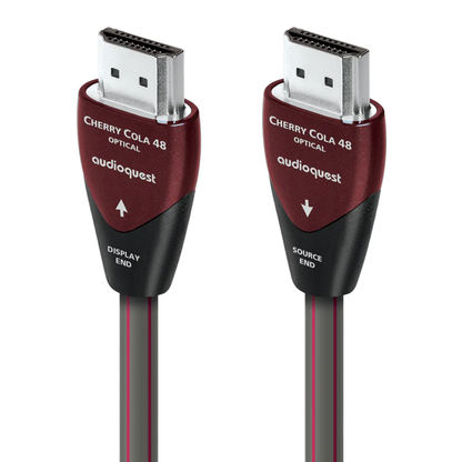 AudioQuest Cherry Cola 48 HDMI-Kabel aktiv-optisch, Produktansicht mit Display- und Source-Stecker