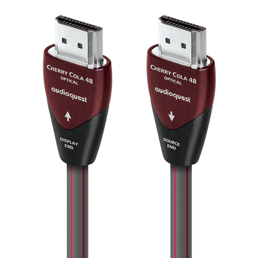 AudioQuest Cherry Cola 48 HDMI-Kabel aktiv-optisch, Produktansicht mit Display- und Source-Stecker