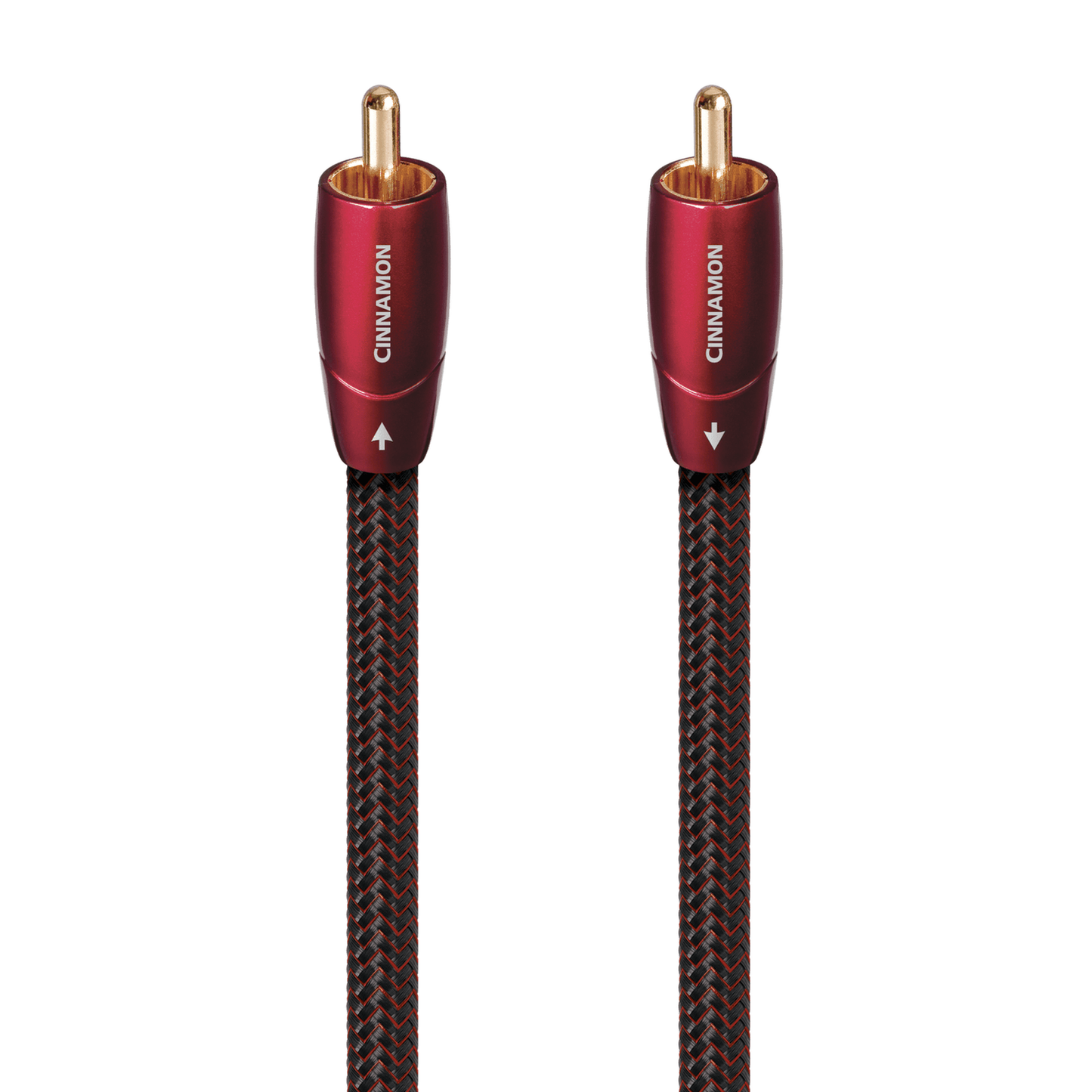 AudioQuest Cinnamon Digital-Koax-Kabel Detailansicht: beide roten Cinchstecker mit vergoldeten Kontakten