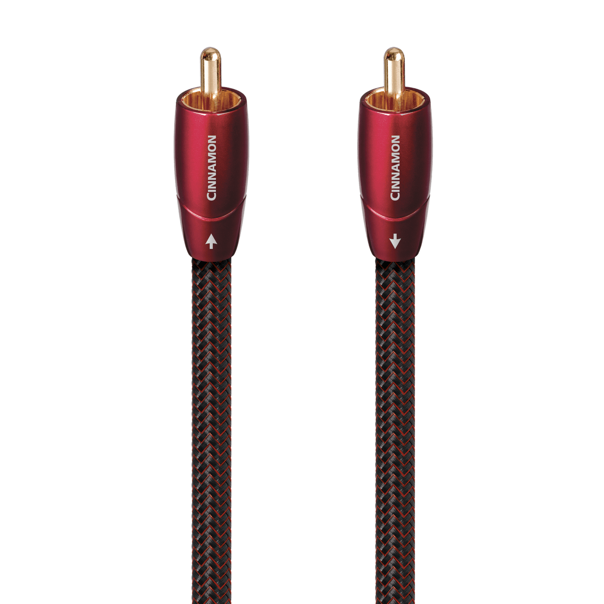 AudioQuest Cinnamon Digital-Koax-Kabel Detailansicht: beide roten Cinchstecker mit vergoldeten Kontakten