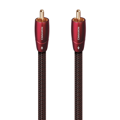 AudioQuest Cinnamon Digital-Koax-Kabel Detailansicht: beide roten Cinchstecker mit vergoldeten Kontakten