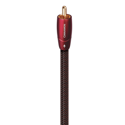 AudioQuest Cinnamon Digital-Koax-Kabel Produktansicht: roter Cinchstecker am rot-schwarzen Geflecht