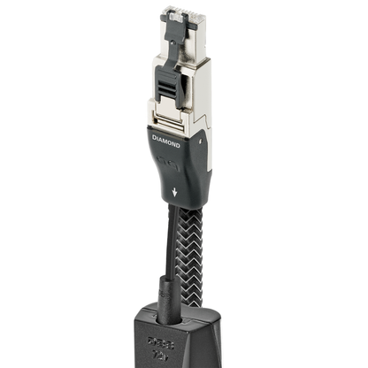 AudioQuest Diamond Ethernet-Kabel Produktansicht: RJ/E-Stecker im Metallgehäuse mit DBS-Modul