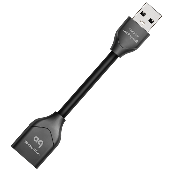 AudioQuest DragonTail USB-Verlängerung Schrägansicht mit USB-A-Stecker und USB-A-Buchse