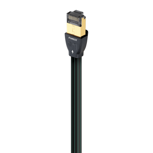AudioQuest Forest Ethernet-Kabel Produktansicht: RJ/E-Stecker am schwarz-grünen Kabelmantel