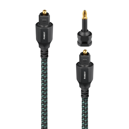 AudioQuest Forest Optisches Kabel Detailansicht: Toslink-Stecker in Geflechtausführung, Mini-Adapter