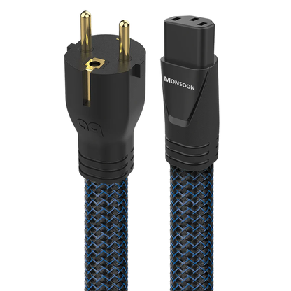 AudioQuest Monsoon Netzkabel Produktansicht mit Schuko-Stecker und IEC-C13-Kupplung