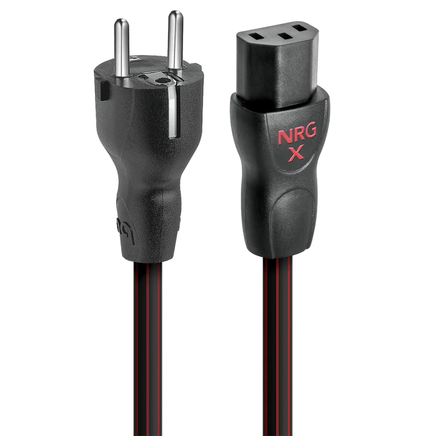 AudioQuest NRG-X3 Netzkabel Produktansicht mit Schuko-Stecker und IEC-C13-Kupplung