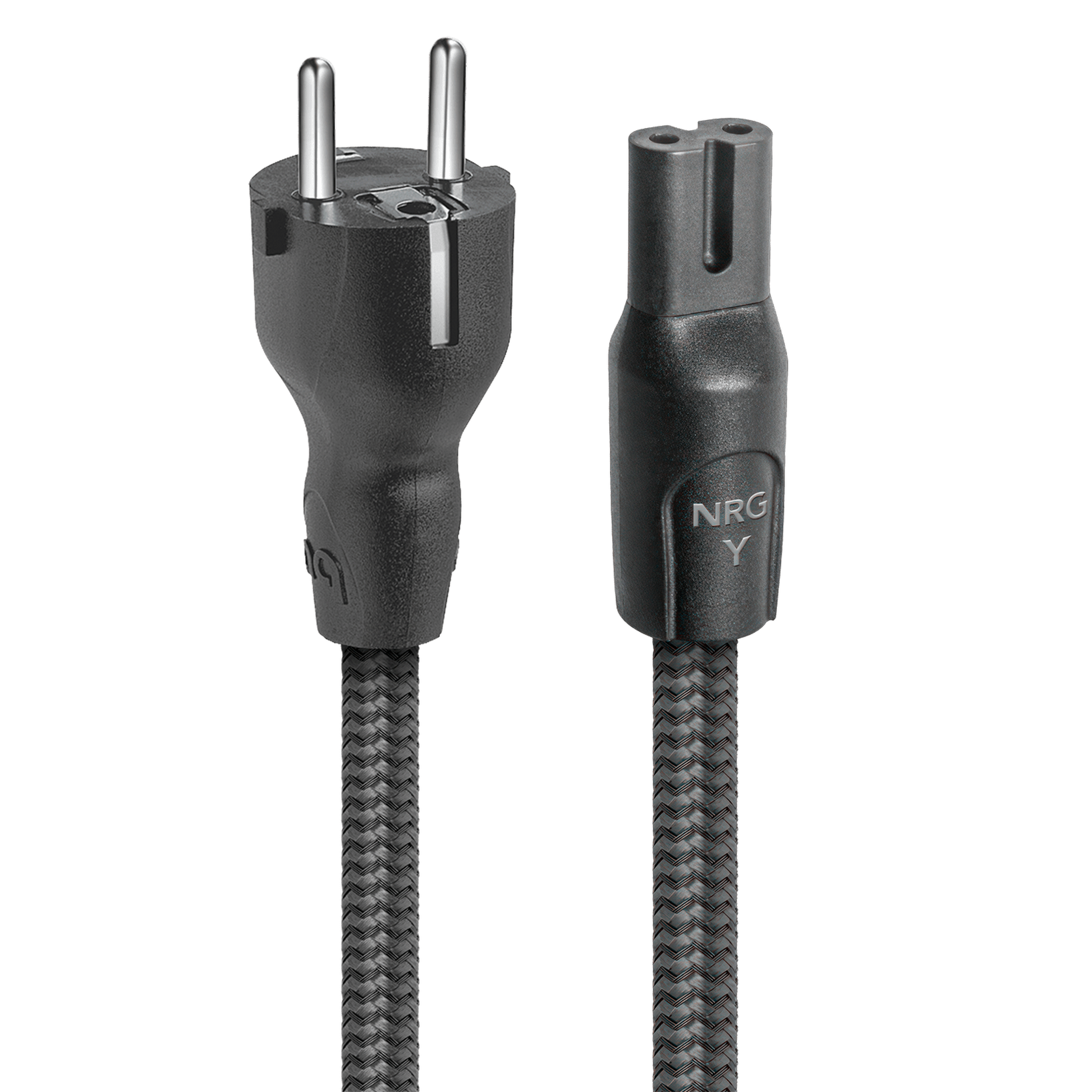AudioQuest NRG-Y2 Netzkabel Produktansicht mit Schuko-Stecker und IEC-C7-Kupplung