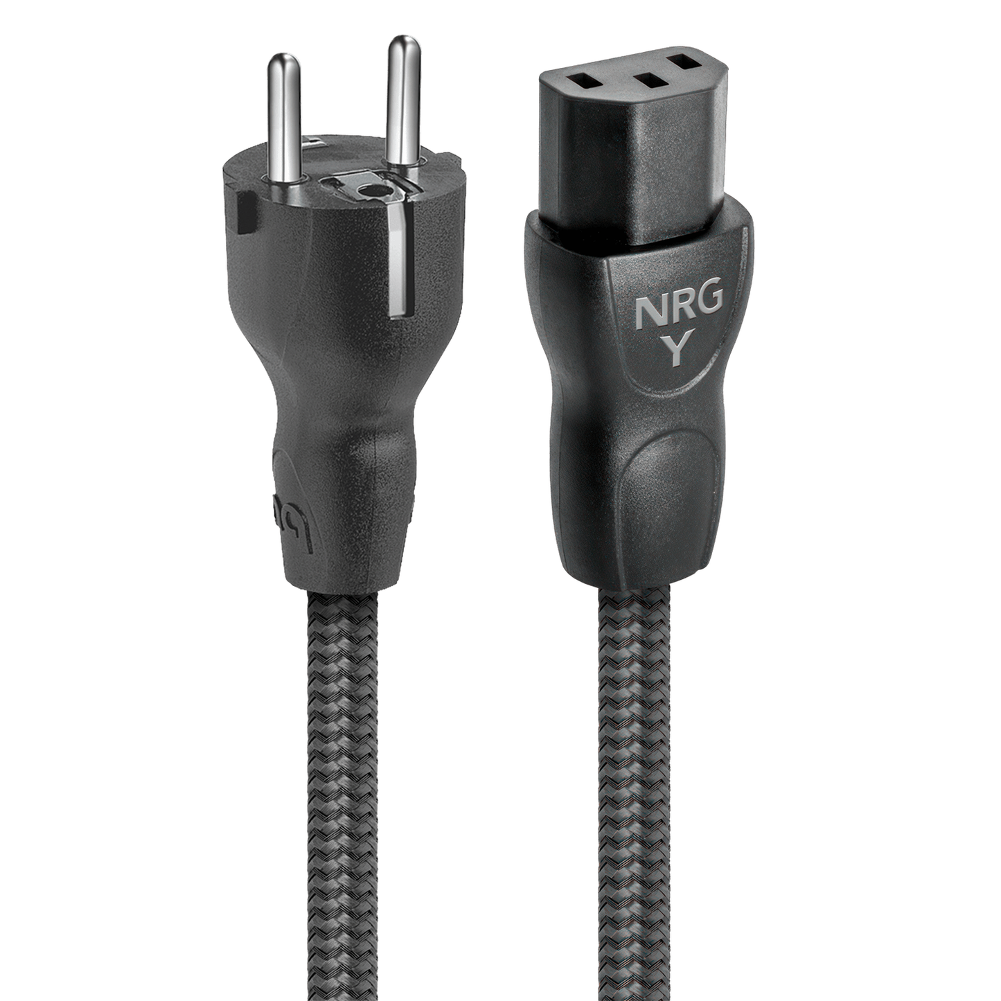AudioQuest NRG-Y3 Netzkabel Produktansicht mit Schuko-Stecker und IEC-C13-Kupplung