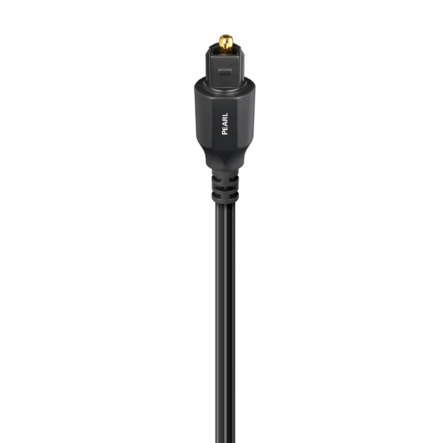 AudioQuest Pearl Optisches Kabel Produktansicht: Toslink-Vollstecker am glatten schwarzen Kabel