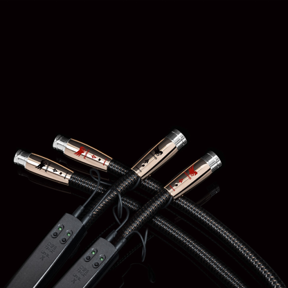 AudioQuest Pegasus XLR-Kabel Detailansicht – gekreuztes symmetrisches Kabelpaar mit XLR-Steckern und 72-V-DBS