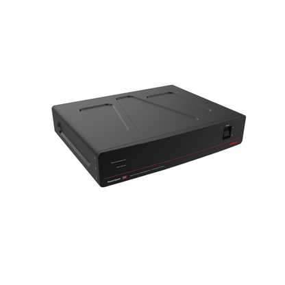 AudioQuest PowerQuest 303 Power Conditioner Schrägansicht von oben mit Gehäusedeckel und Netzschalter