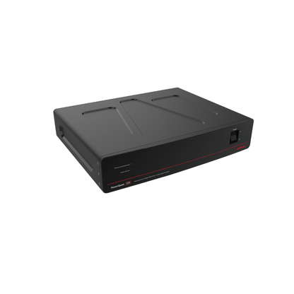 AudioQuest PowerQuest 505 Power Conditioner Schrägansicht von oben mit Gehäusedeckel und Netzschalter