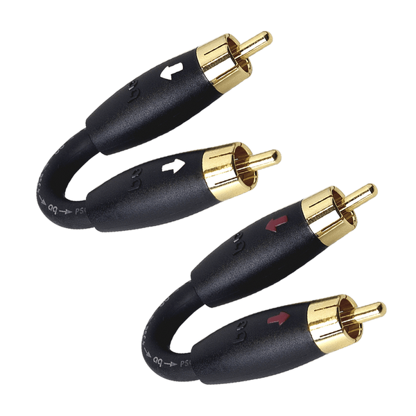 AudioQuest PreAmp-Jumper Setansicht, Cinch-Brücken mit vergoldeten Steckern für Pre-Out und Main-In