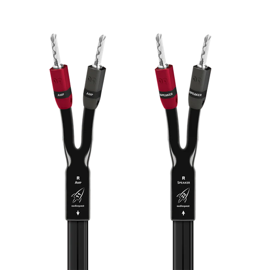 AudioQuest Rocket 11 Lautsprecherkabel Produktansicht, Full-Range-Konfektion mit zwei Bananensteckern je Ende